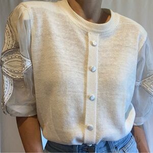 Vintage Premlère size small cream embellished puff sleeve sweater